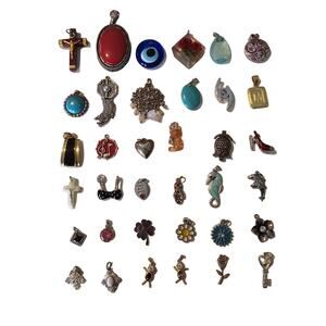 Bulk Pendant Lot - 36 Pieces Charms Pendants Jewelry Southwest Silver Flowers